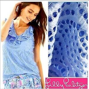 Lilly Pulitzer womens Alessa tank top blue peri flowing leaf lace medium NWT